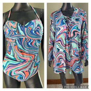 La Blanca Swirl Pattern One Piece Swimsuit and Cover-Up